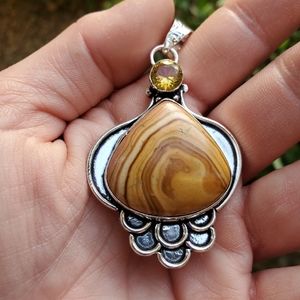 New Dolomite & Citrine 925 Silver Pendant.